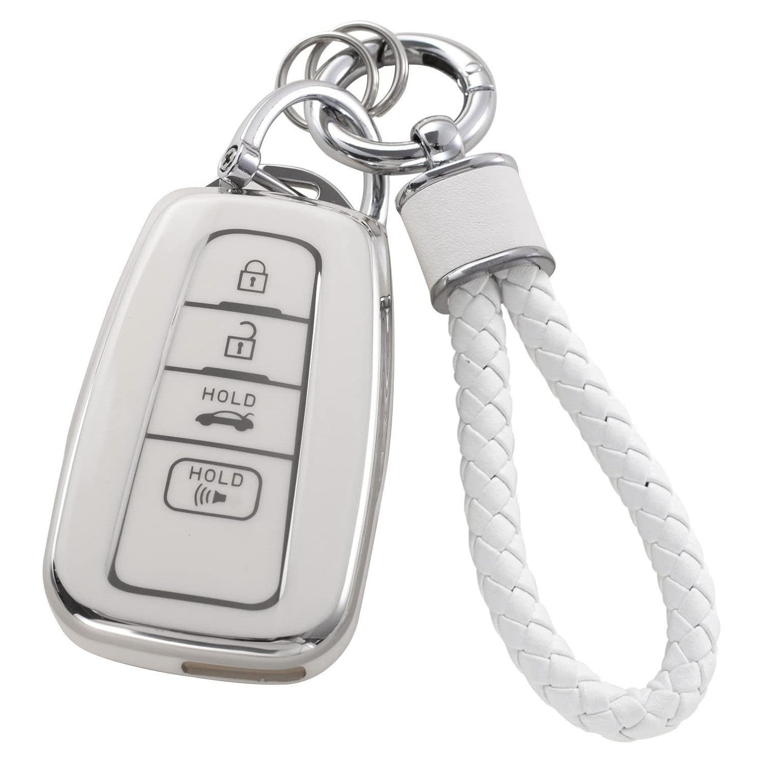 Silver Edge Car Key Cover with Matching Key Chain Pendant – Protective Key Case