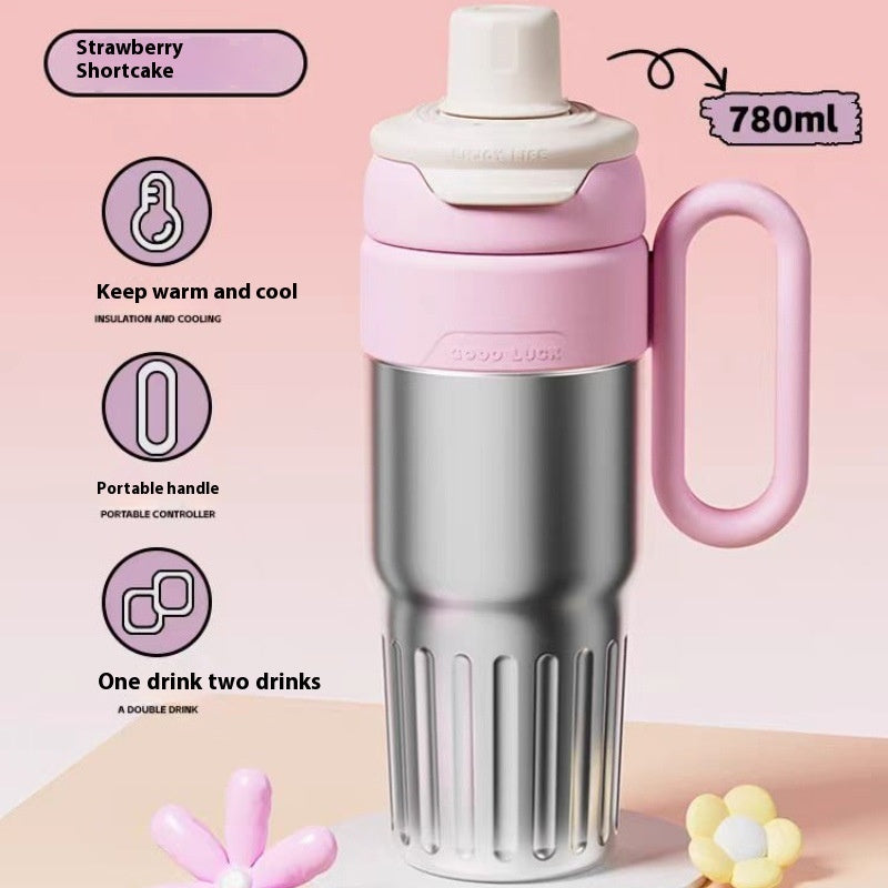 780ml Gradient Double-Wall Stainless Steel Thermal Cup – Large Capacity Coffee & Drink Thermos with Lid and Straw for Men & Women