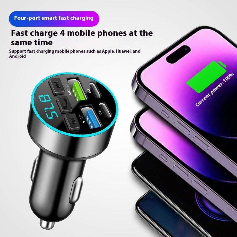 New PD Car Bluetooth MP3 Player – 3.1A Round Alloy Car Charger with Music Playback