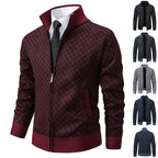 Men’s Thickened Plaid Print Jacket Cardigan – Slim Fit Zipper Stand Collar Sweater for Winter