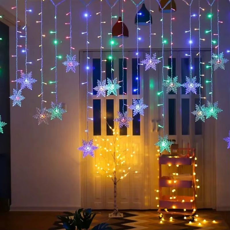 3.2M LED Snowflake Christmas Curtain Lights – Waterproof Flashing Fairy String Lights (8 Modes, Connectable) for Holiday, Party, Wedding & Xmas Decor