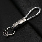 Braided Rope Leopard Head Keychain – Alloy Metal Key Ring for Men & Couples Pendant