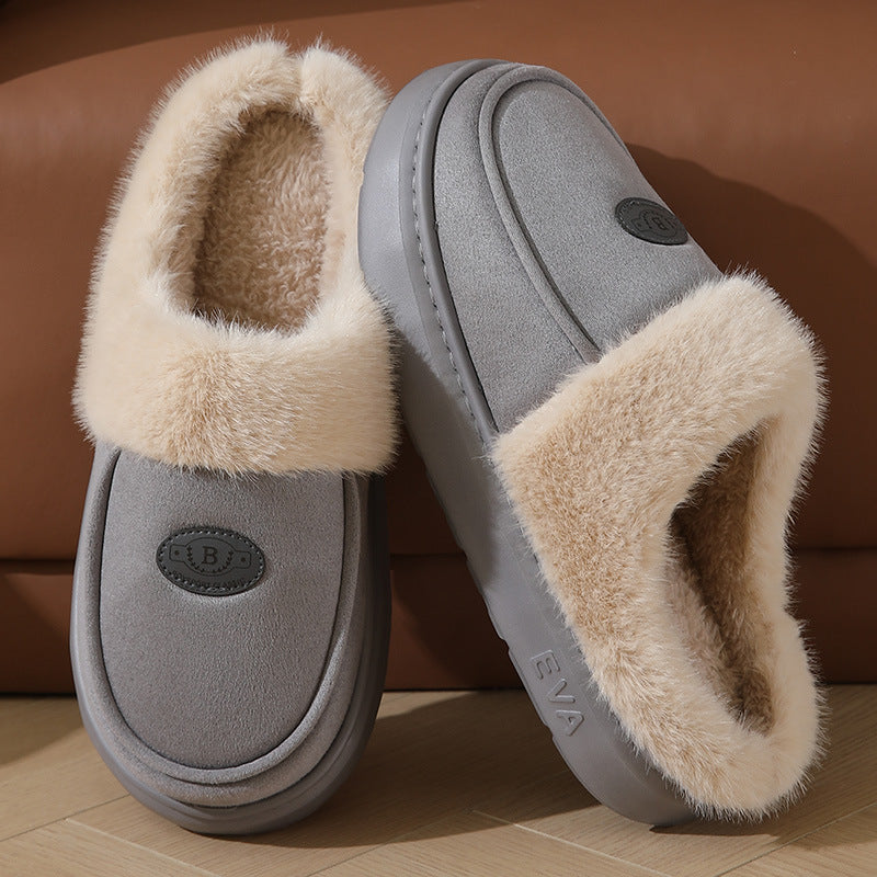 Men’s Winter Plush Slippers – Warm Suede Indoor Non-Slip House Shoes