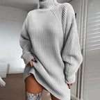 Solid Turtleneck Long Sweater Dress – Warm Winter Knitwear for Women