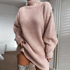 Solid Turtleneck Long Sweater Dress – Warm Winter Knitwear for Women