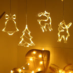 Christmas LED Suction Cup Chandelier – Battery-Powered Santa, Snowman & Elk Holiday Window Lights