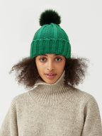 Winter Knitted Beanie Hat for Women – Stretchy Lined Skull Cap with Faux Fur Pom Pom