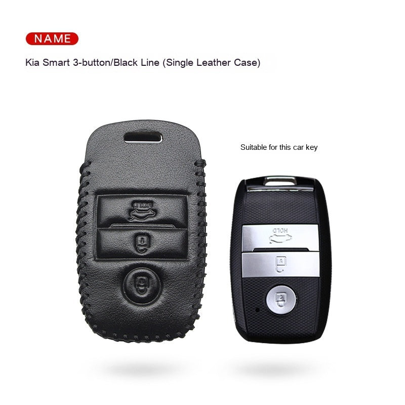 Car Key Genuine Leather Case Cover – First Layer Cowhide Protective Cover for Kia Smart & Folding Keys