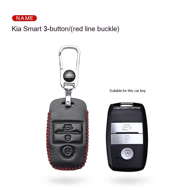 Car Key Genuine Leather Case Cover – First Layer Cowhide Protective Cover for Kia Smart & Folding Keys