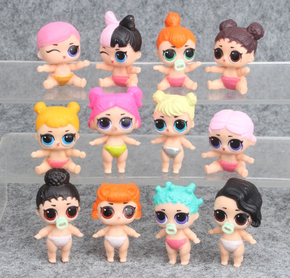 12pcs Cartoon Sister Girl Action Figures – 5cm Mini Toys Set for Kids
