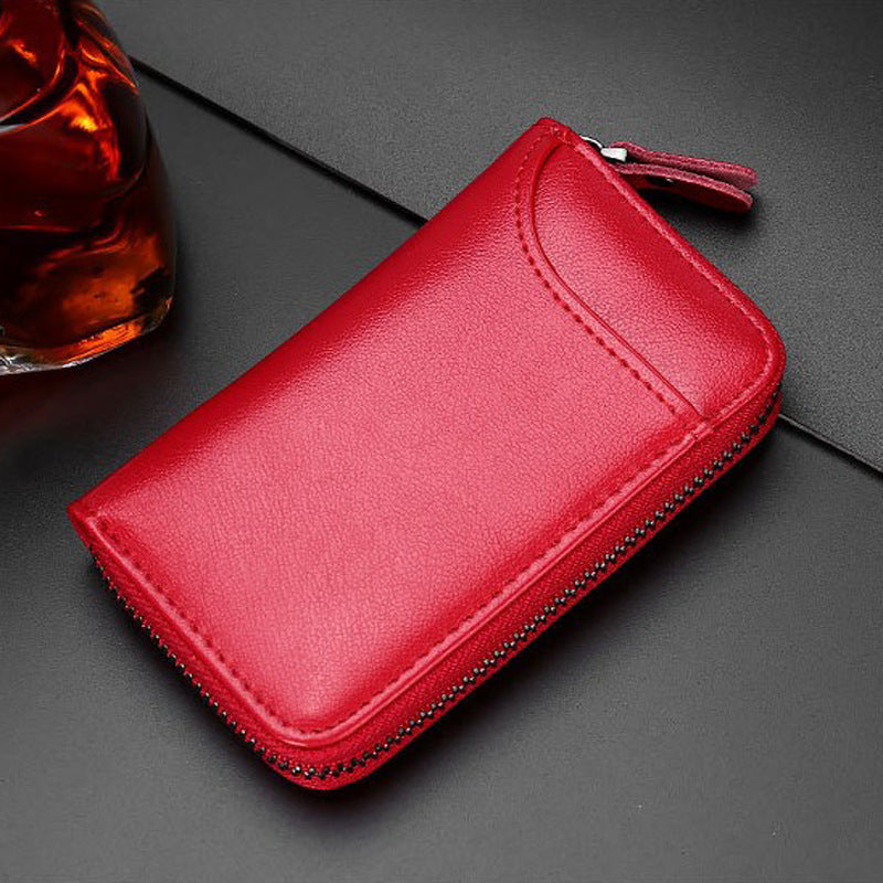 Genuine Leather Car Key Case – Multifunctional Zipper Key Holder Pouch for Men & Women