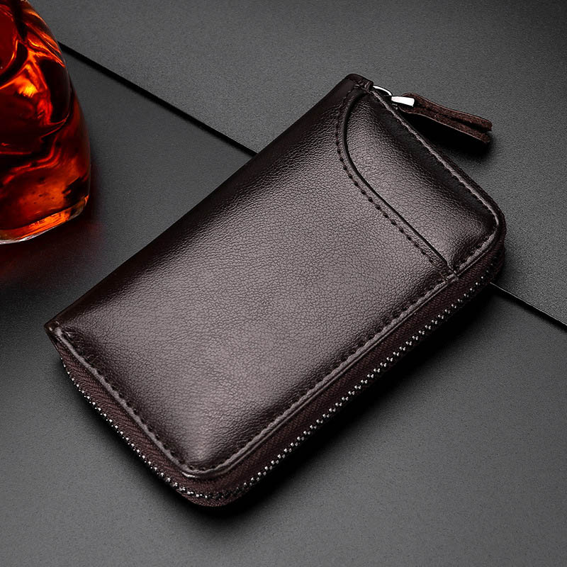 Genuine Leather Car Key Case – Multifunctional Zipper Key Holder Pouch for Men & Women
