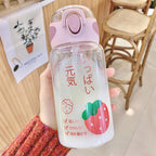 Cute Fruit Series Glass Water Bottle with Straw – Transparent Pop Lid Anti-Choking Cup for Students, Milk & Water