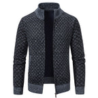 Men’s Thickened Plaid Print Jacket Cardigan – Slim Fit Zipper Stand Collar Sweater for Winter