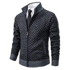 Men’s Thickened Plaid Print Jacket Cardigan – Slim Fit Zipper Stand Collar Sweater for Winter