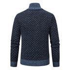 Men’s Thickened Plaid Print Jacket Cardigan – Slim Fit Zipper Stand Collar Sweater for Winter