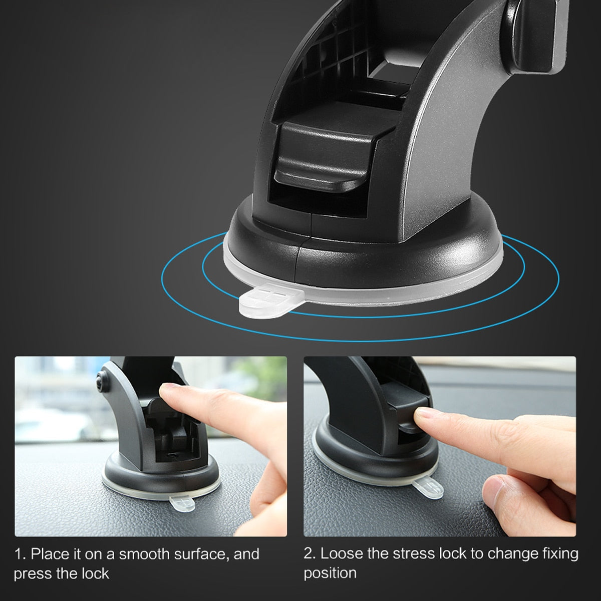 Car Phone Holder Long Rod Telescopic Dashboard Suction Cup Mount – Adjustable Mobile Stand
