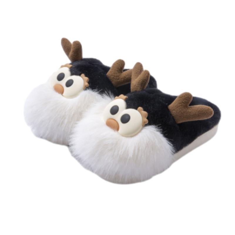 Cute Cartoon Christmas Deer Cotton Slippers – Warm Winter Indoor Home Shoes for Women