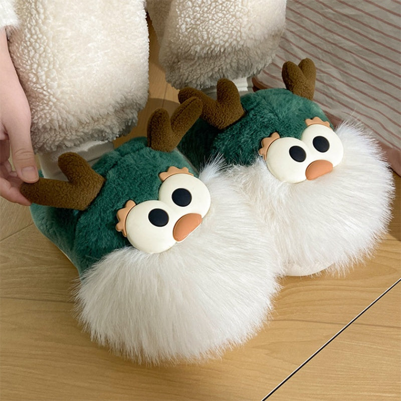 Cute Cartoon Christmas Deer Cotton Slippers – Warm Winter Indoor Home Shoes for Women