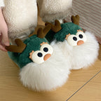 Cute Cartoon Christmas Deer Cotton Slippers – Warm Winter Indoor Home Shoes for Women