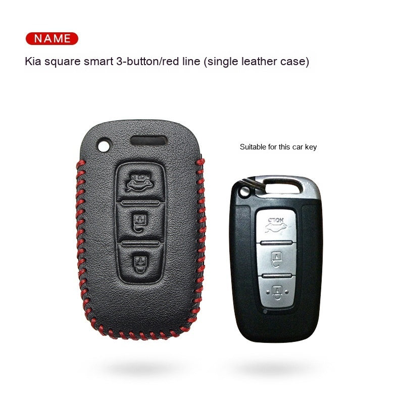 Car Key Genuine Leather Case Cover – First Layer Cowhide Protective Cover for Kia Smart & Folding Keys