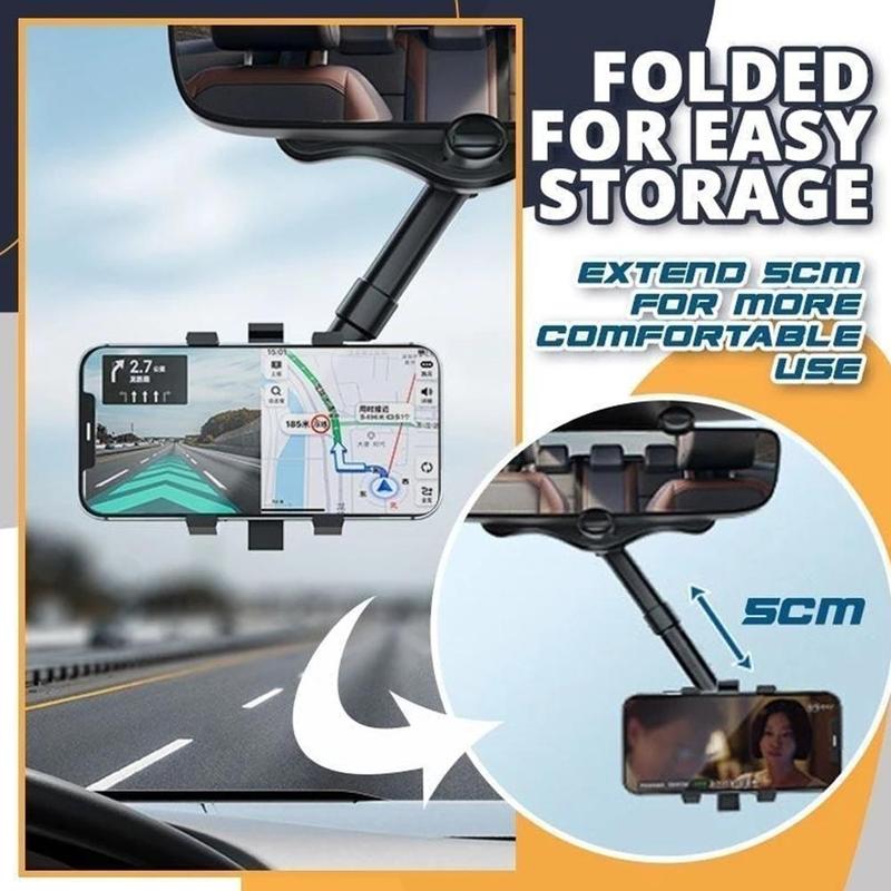Rearview Mirror Phone Holder for Car – 360° Rotatable & Retractable Universal Mobile Phone Mount