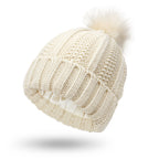 Winter Knitted Beanie Hat for Women – Stretchy Lined Skull Cap with Faux Fur Pom Pom