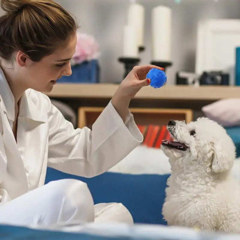 Squeaky Dog Toy for Aggressive Chewers – Durable Food-Grade Chew Ball with Bone Pattern | Enrichment Toy for Puppies & Dogs