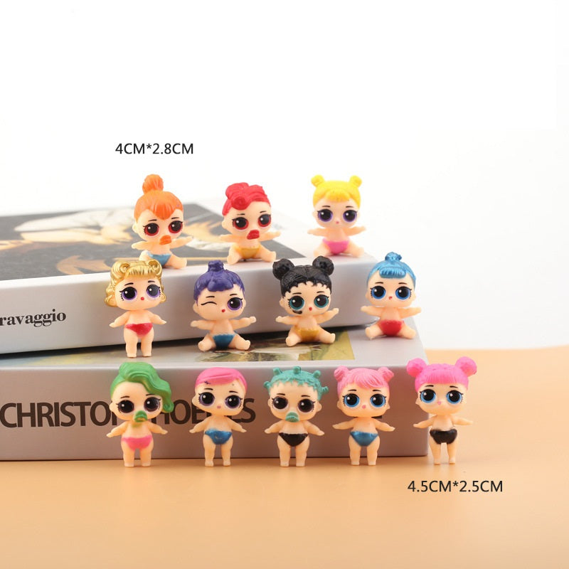 12pcs Cartoon Sister Girl Action Figures – 5cm Mini Toys Set for Kids