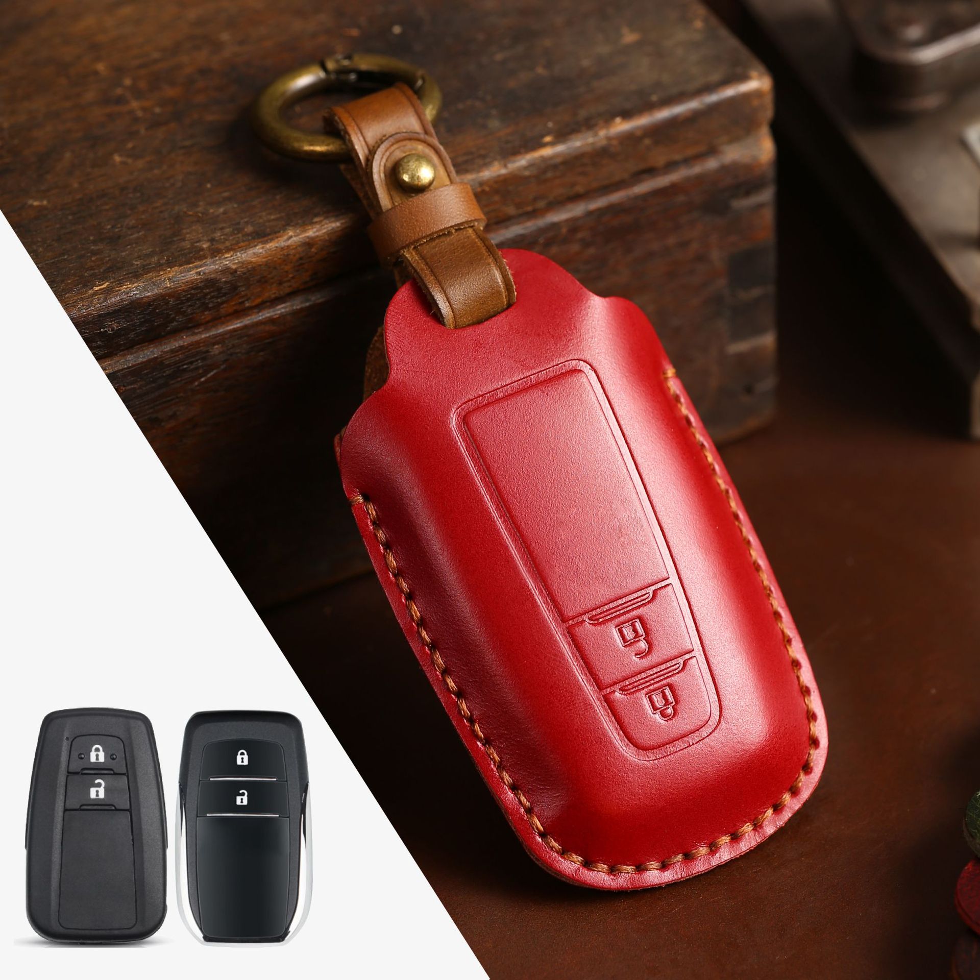 Crazy Horse Leather Car Key Case – Premium Cowhide Key Holder for 2 & 3 Keys