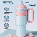 780ml Gradient Double-Wall Stainless Steel Thermal Cup – Large Capacity Coffee & Drink Thermos with Lid and Straw for Men & Women