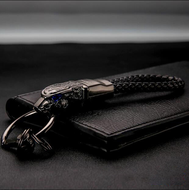 Hand-Woven Leather Keychain – Cowhide & Metal Unisex Key Ring Accessory