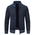 Men’s Thickened Plaid Print Jacket Cardigan – Slim Fit Zipper Stand Collar Sweater for Winter