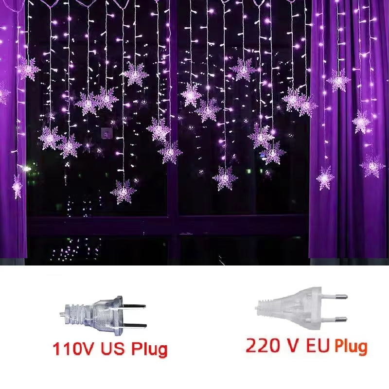 3.2M LED Snowflake Christmas Curtain Lights – Waterproof Flashing Fairy String Lights (8 Modes, Connectable) for Holiday, Party, Wedding & Xmas Decor