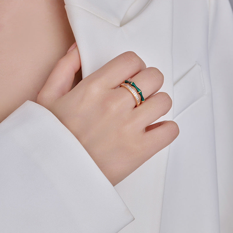 Zircon Bamboo Joint Open Ring – Luxury Light Index Finger Ring for Women