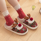 Cute Christmas Elk Plush Slippers – Winter Warm Fuzzy Non-Slip House Shoes for Women Indoor Bedroom Wear