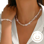 2PCS Glass Leaf Jewelry Set – Elegant Rhinestone Necklace & Bracelet for Women