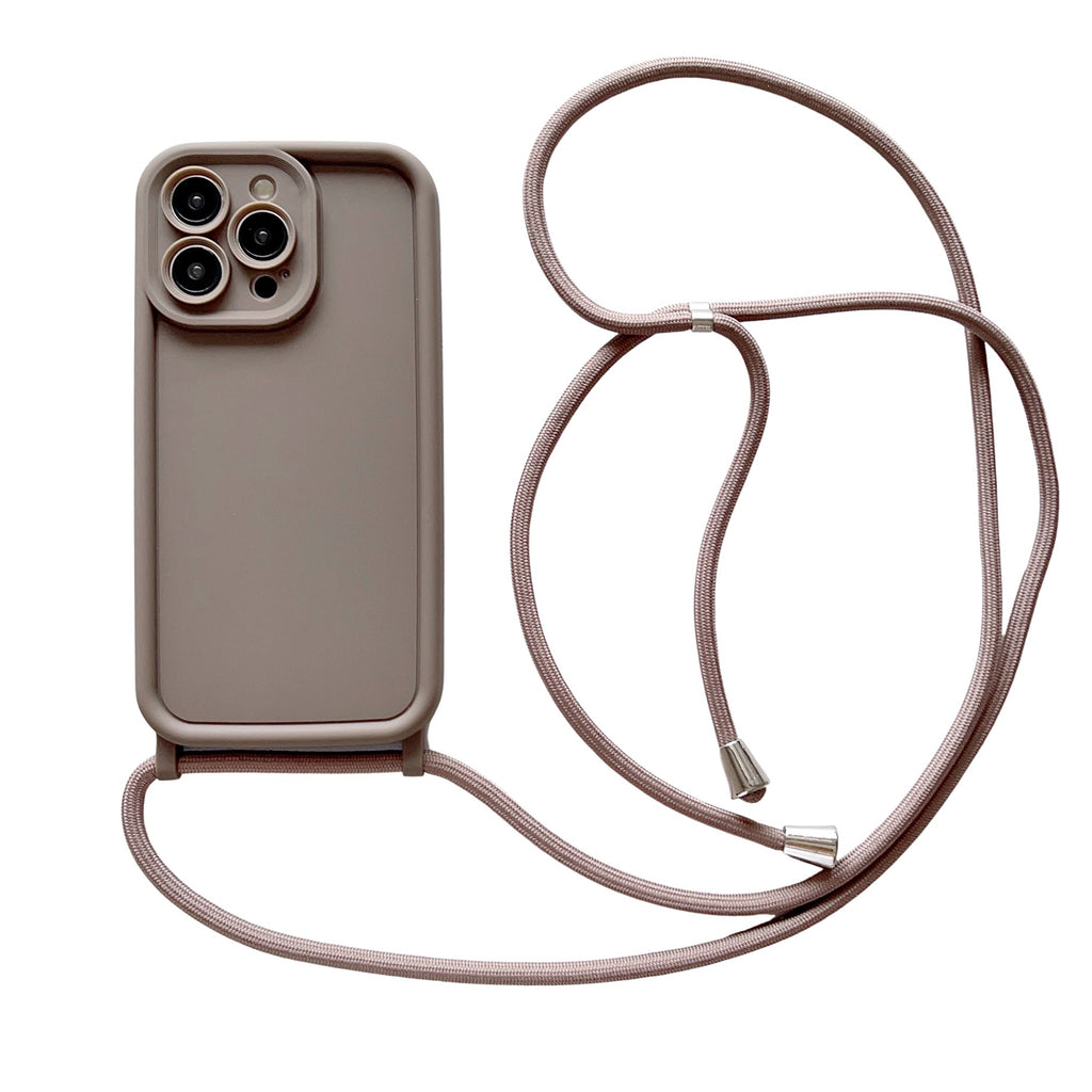 Silicone Soft Phone Case with Lanyard – TPU Shockproof, Anti-Fingerprint iPhone Cover