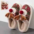 Cute Christmas Elk Plush Slippers – Winter Warm Fuzzy Non-Slip House Shoes for Women Indoor Bedroom Wear