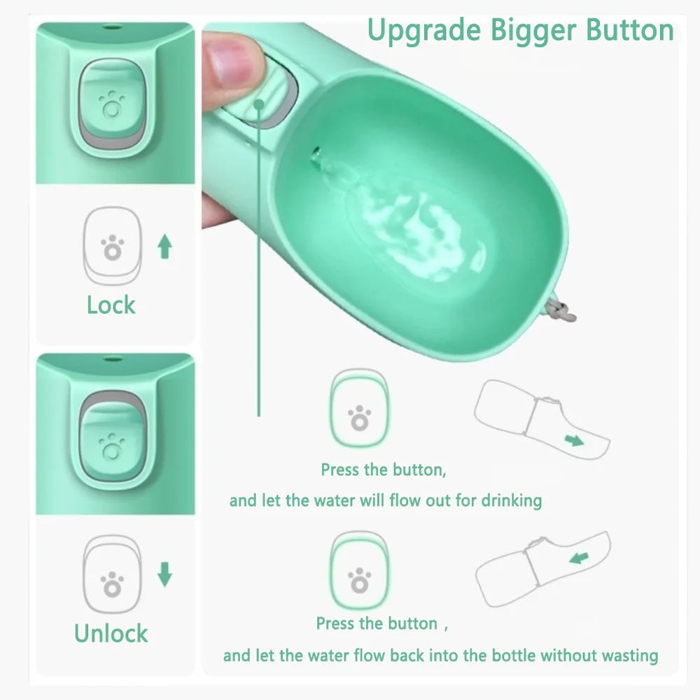 Portable Leakproof Dog Water Bottle with Built-In Bowl — Travel Dispenser for Small to Large Dogs (300/350/550 ml)