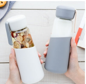 ZOOOBE 400ml Portable Glass Water Bottle with Silicone Sleeve – Heat-Resistant Coffee & Travel Tumbler