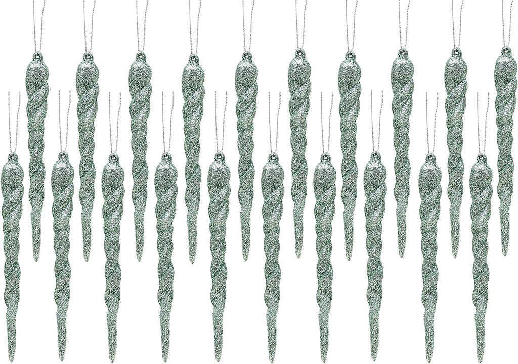 Luxury 12cm Glitter Icicle Christmas Decorations – Mint Green Ornaments (Pack of 20) | Premium Tree Trims for Holiday & Event Décor