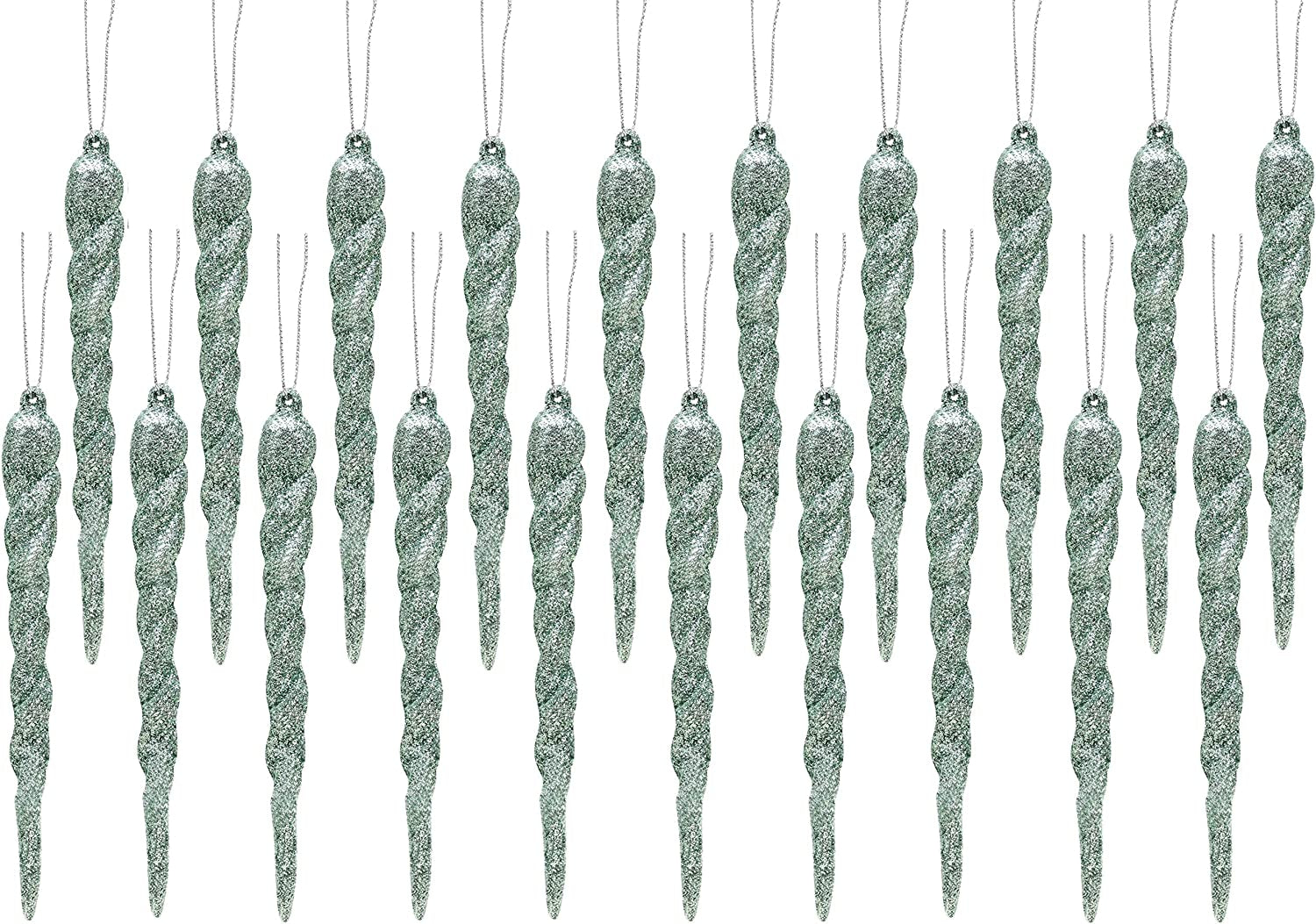 Luxury 12cm Glitter Icicle Christmas Decorations – Mint Green Ornaments (Pack of 20) | Premium Tree Trims for Holiday & Event Décor