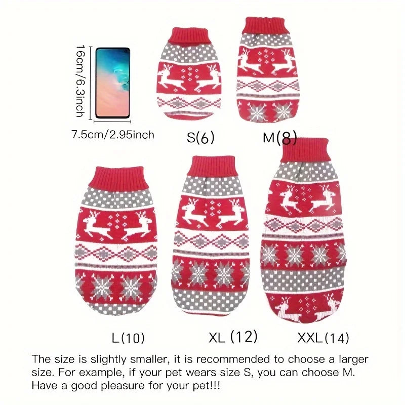 Christmas Knitted Pet Sweater – Cozy Winter Wool Jumper for Dogs & Cats (Bichon, Corgi, Small–Medium Pets)