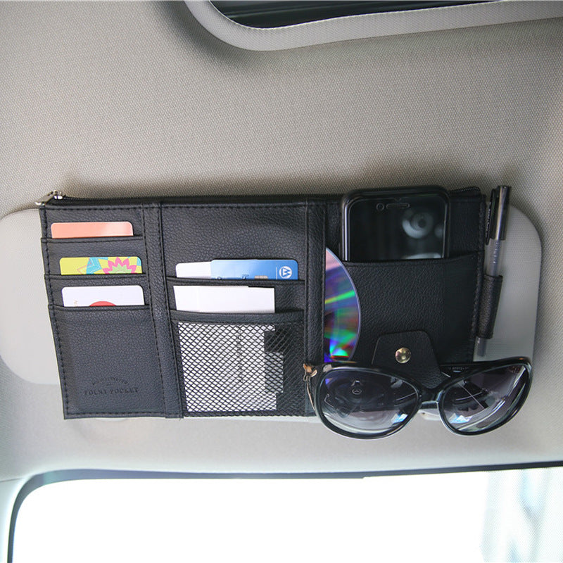 PU Car Storage Bag – Multifunctional Sun Visor Organizer for IDs, Glasses, and Tickets