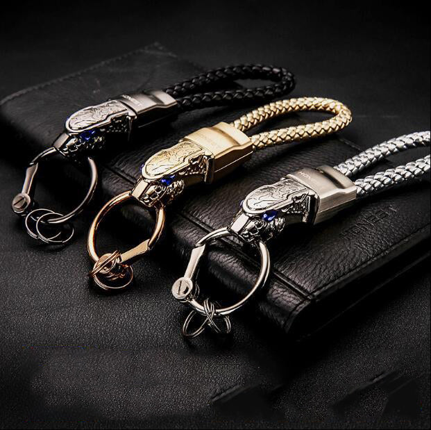 Hand-Woven Leather Keychain – Cowhide & Metal Unisex Key Ring Accessory