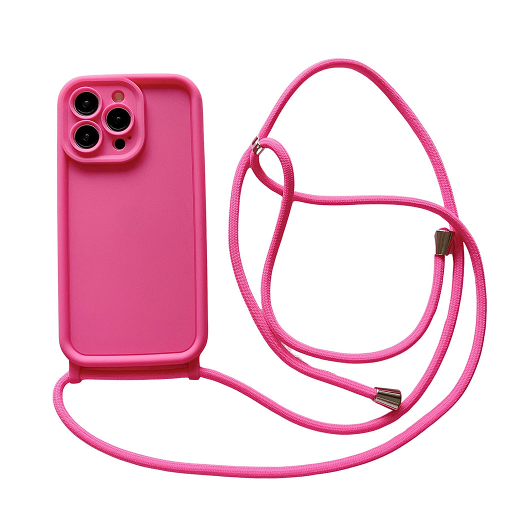 Silicone Soft Phone Case with Lanyard – TPU Shockproof, Anti-Fingerprint iPhone Cover