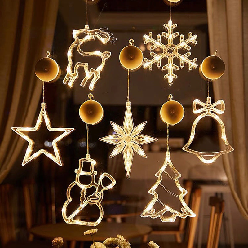 Christmas LED Suction Cup Chandelier – Battery-Powered Santa, Snowman & Elk Holiday Window Lights
