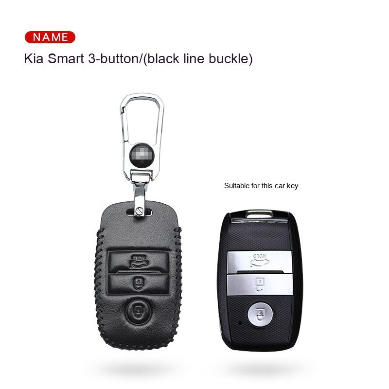 Car Key Genuine Leather Case Cover – First Layer Cowhide Protective Cover for Kia Smart & Folding Keys