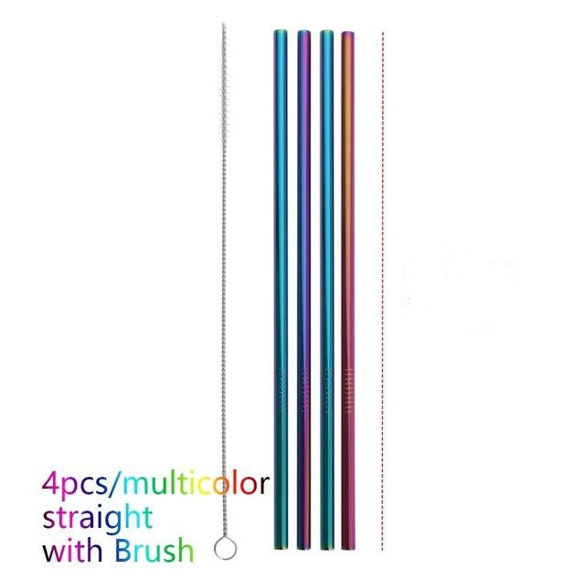 Colourful Reusable Stainless Steel Straws – Eco-Friendly Drinking Straws for Smoothies, Juice, Coffee & Cold Beverages
